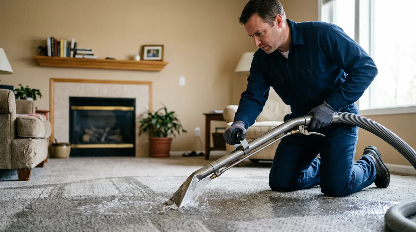 Water damage restoration technician working near Mabank, TX